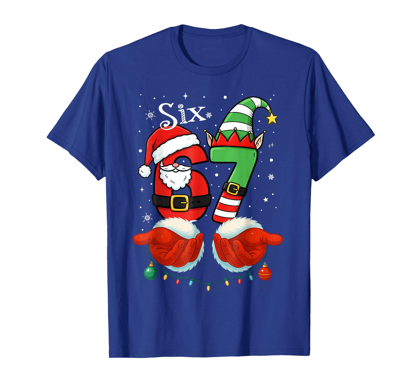 Funny Six Seven 67 Meme 6 7 Christmas Santa Hand Boys Teens T-Shirt