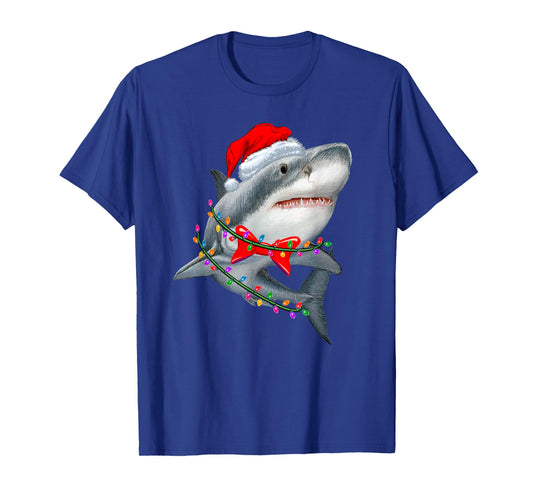 Christmas Lights Shark Wearing Xmas Hat - Cute Shark Lover T-Shirt