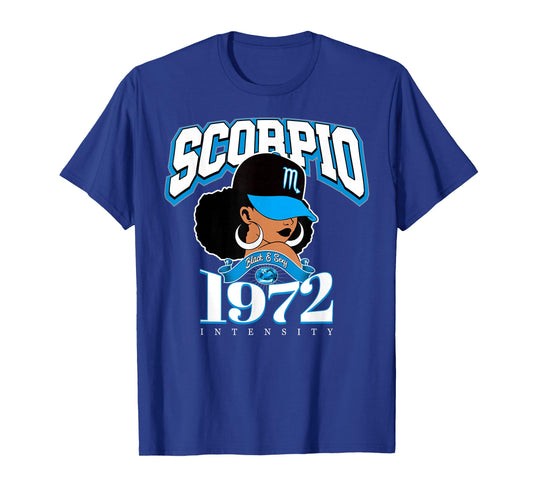 Scorpio 1972 Zodiac Year Melanin Skin Afro Diva Traits T-Shirt