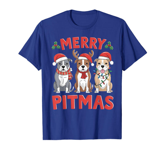 Pit Bull Santa Christmas Tree Lights Xmas Merry Pitmas T-Shirt