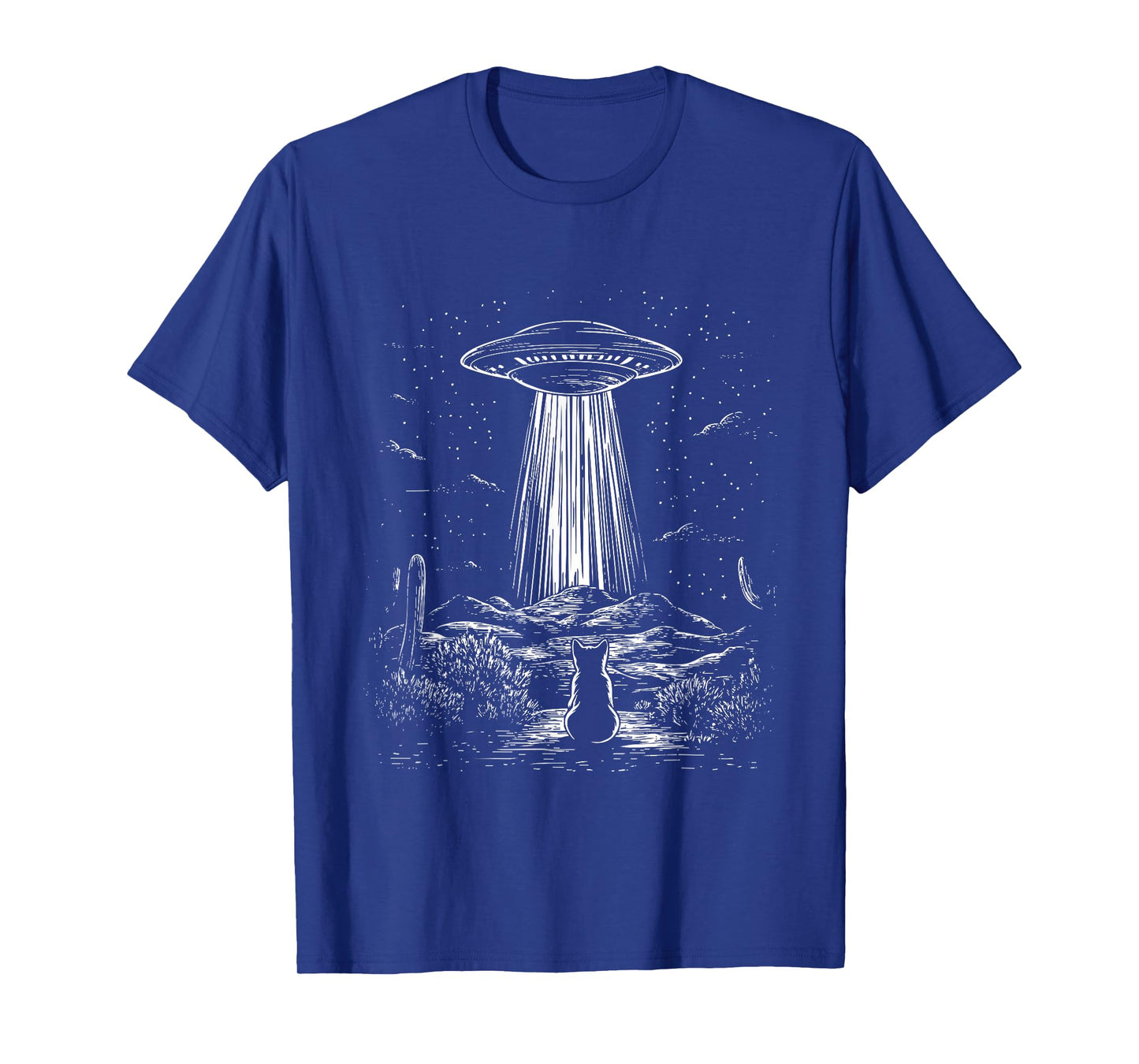 Cactus Alien Cat And UFO In Desert Scene Women Men Kids T-Shirt