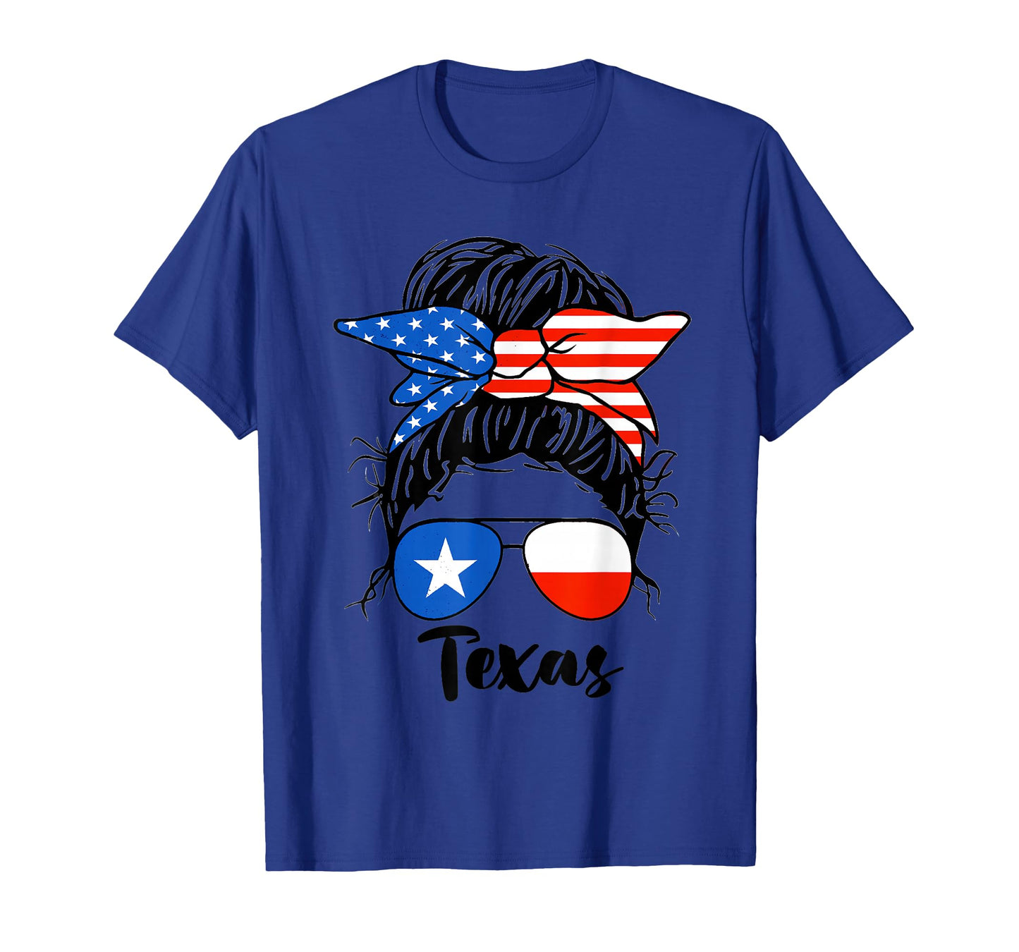 Texas State Flag Sunglasses Mom Messy Bun Hair Girl T-Shirt