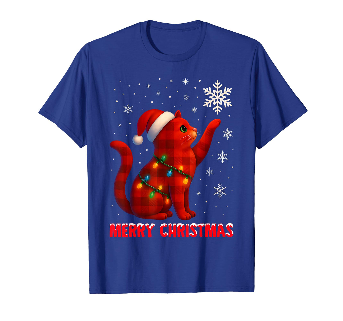 Cat Christmas Light Reindeer Santa Christmas Cat Lover Women T-Shirt
