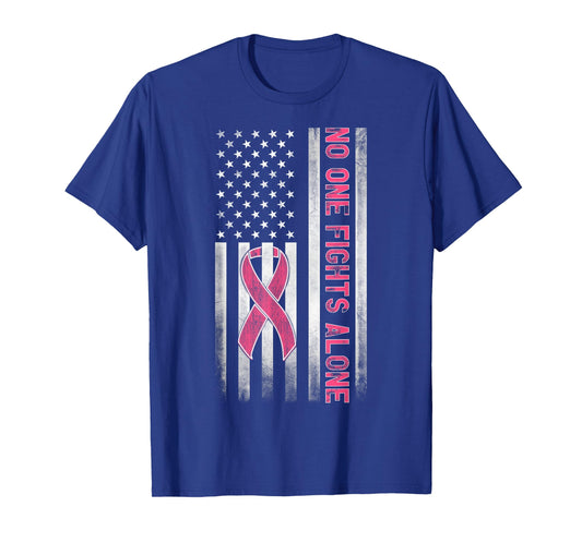 Pink Color Graphic Tees No One Fights Breast Cancer Alone T-Shirt