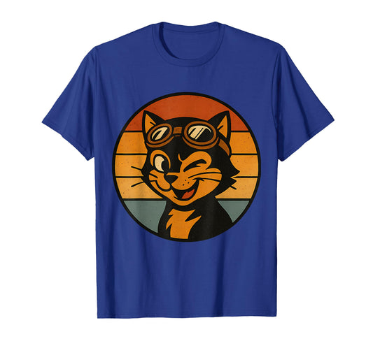 Aviator Cat Vintage Cool Funny Meme T-Shirt for Men Women Kids