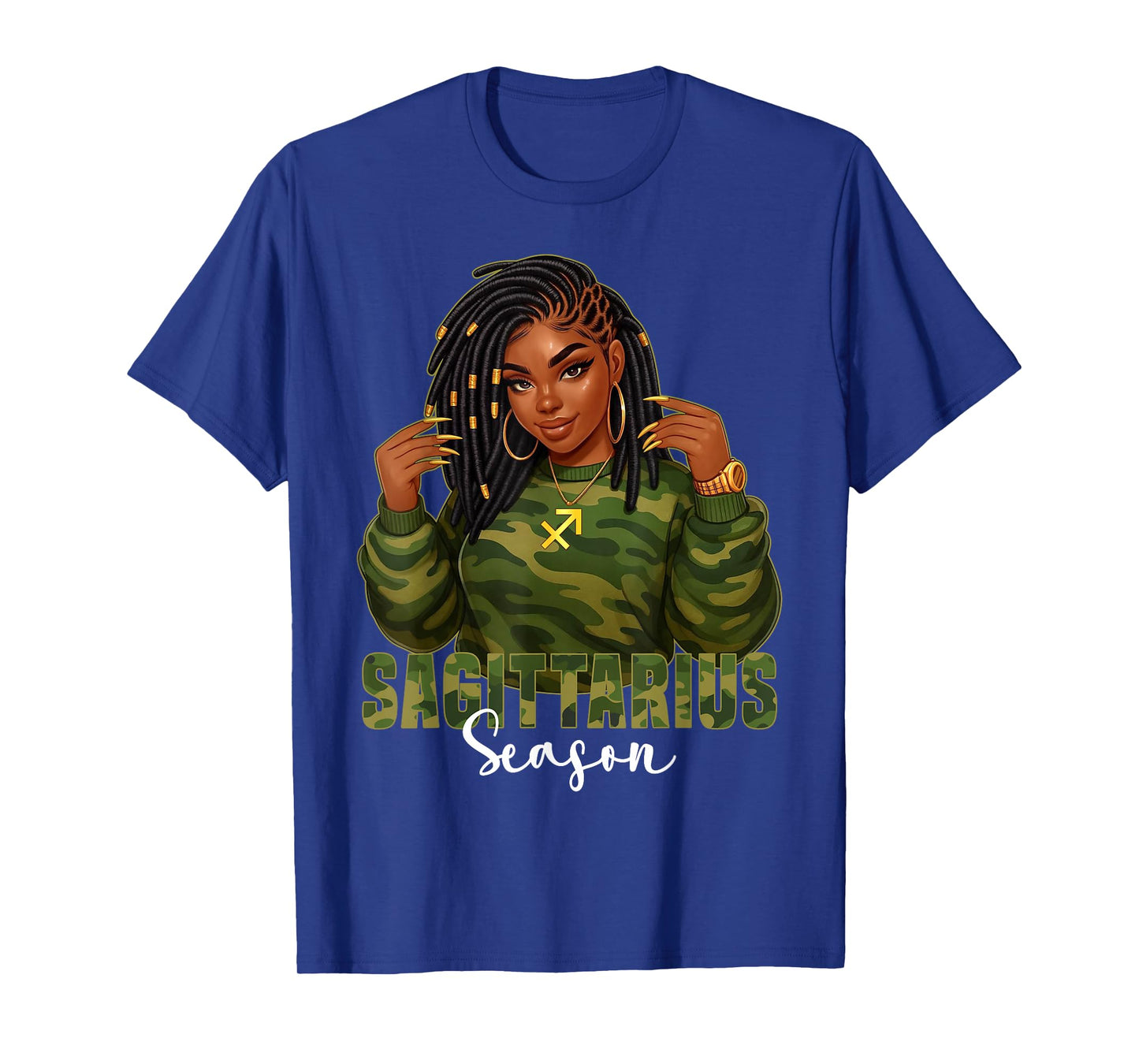 Sagittarius Season Loc'd Black Woman Camo Zodiac Sign T-Shirt