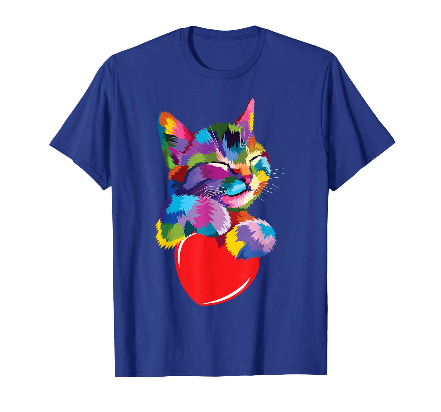 Color Critters Rainbow Cute Cat Hugging Valentine Heart Kitty Love Cat Unisex Adult Multicolor Cotton 65% Polyester 35% Short Sleeve T-Shirt