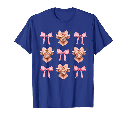 Pink Bow Cute Coquette Highland Cow Cowgirl Aesthetic T-Shirt