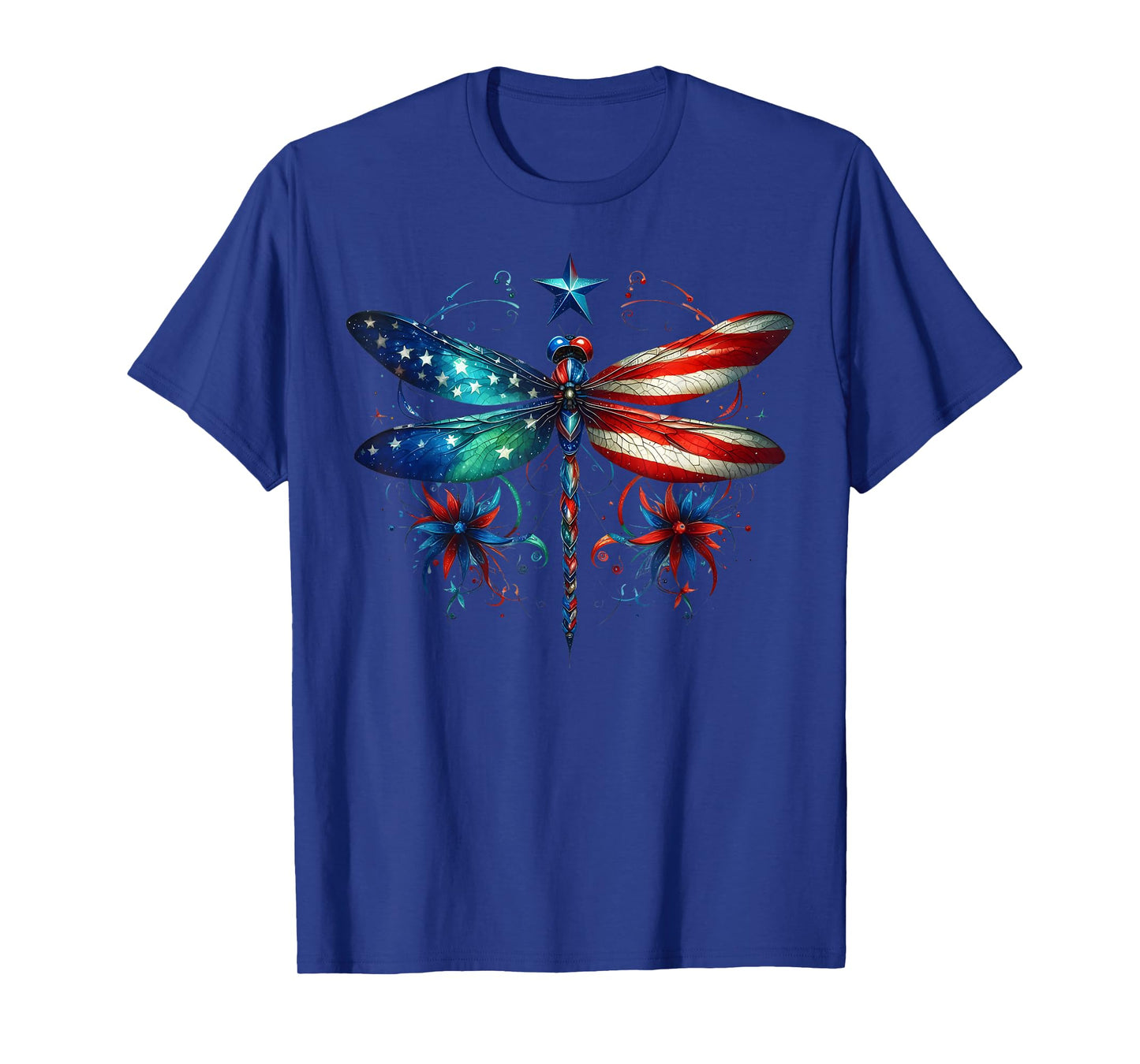 American Flag Dragonfly Patriotic 4th of July Red White Blue T-Shirt