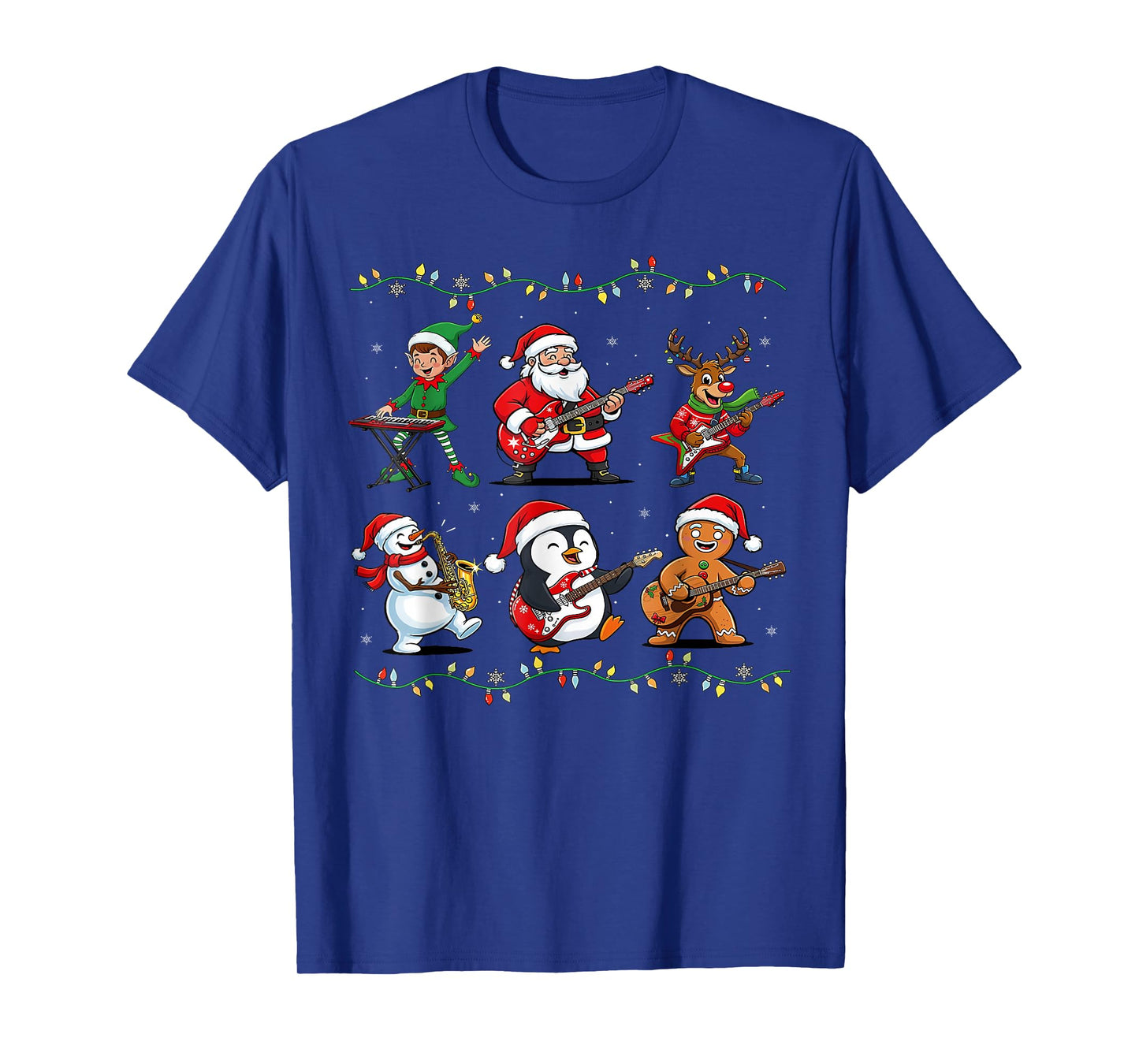 Christmas Band Santa Elf Reindeer Guitar Rock and Roll Music T-Shirt