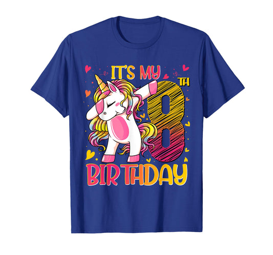 8 Year Old Unicorn Dabbing 8th Birthday Girl Unicorn Party T-Shirt