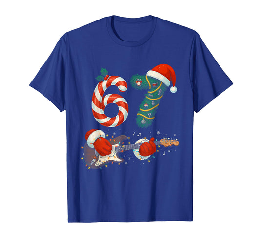 67 Christmas 6 7 Meme Pajamas Holiday Gen Alpha Slang Guitar T-Shirt