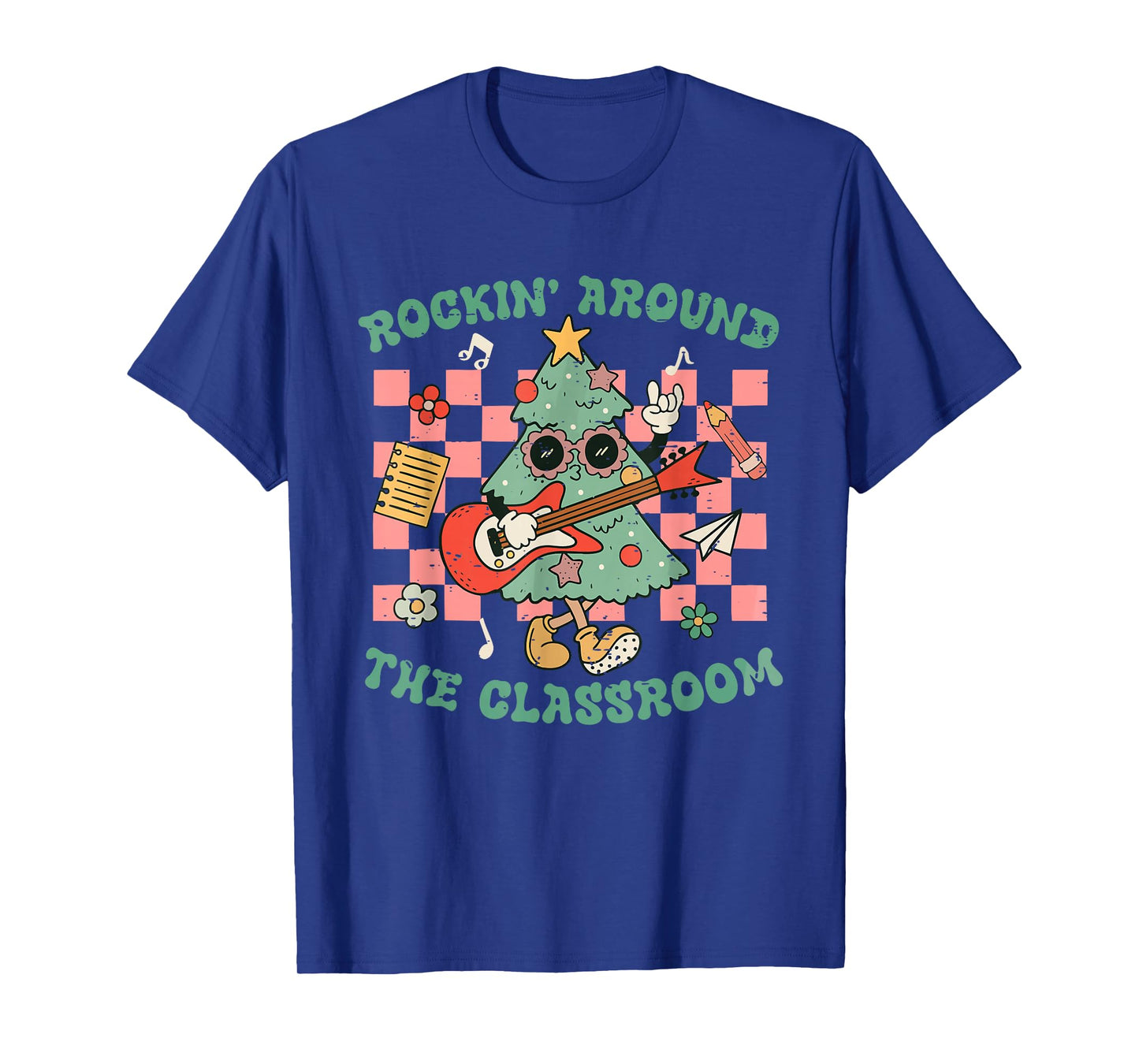 Retro Teacher Christmas Tree Rockin Around The Classroom T-Shirt