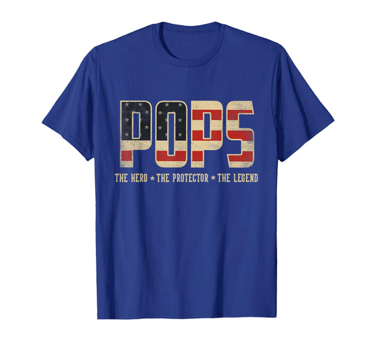 Pops Protector Hero Legend USA Flag Pops Father's Day T-Shirt