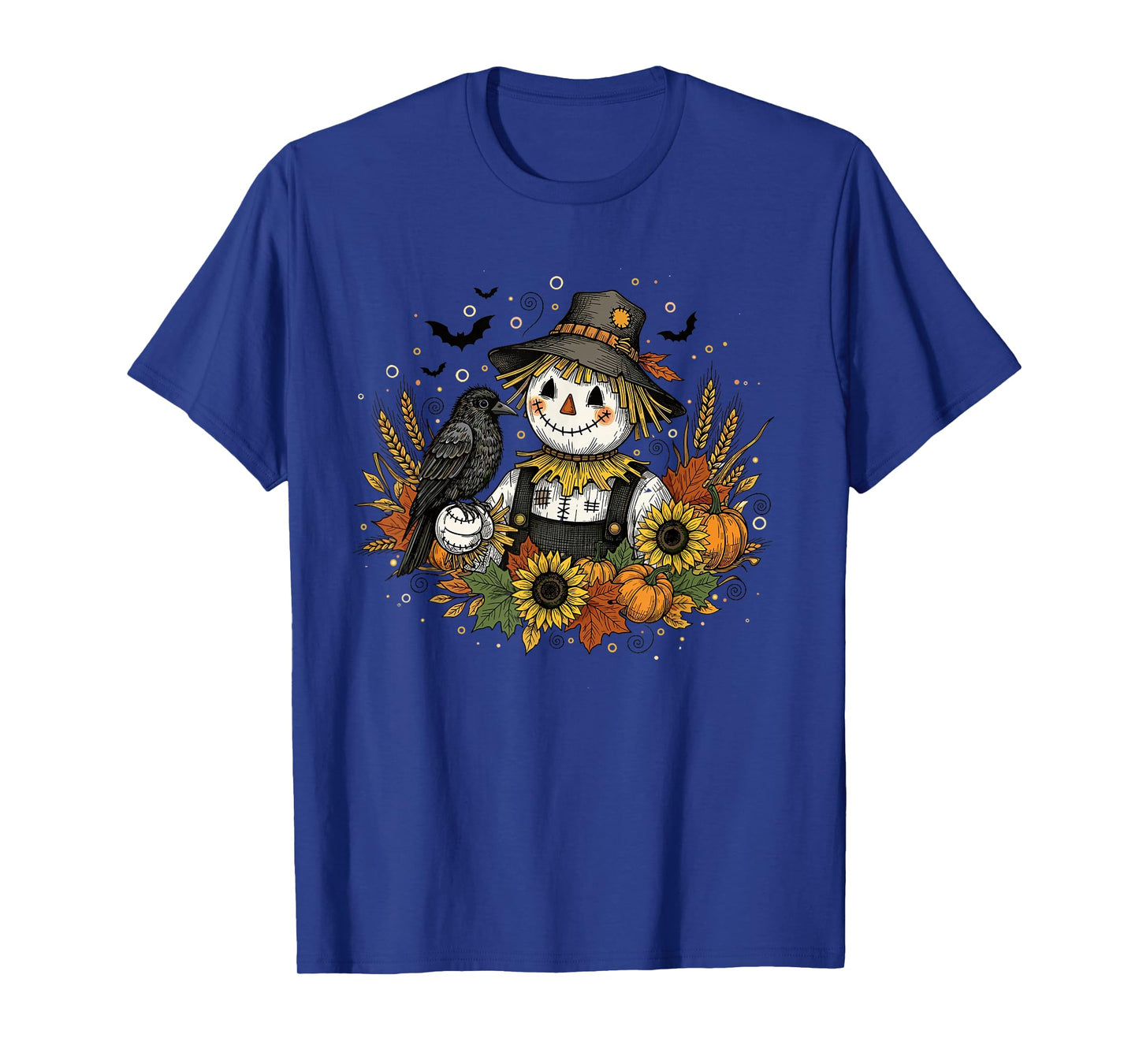Cute Autumn Scarecrow with Sunflowers and Crow Art T-Shirt