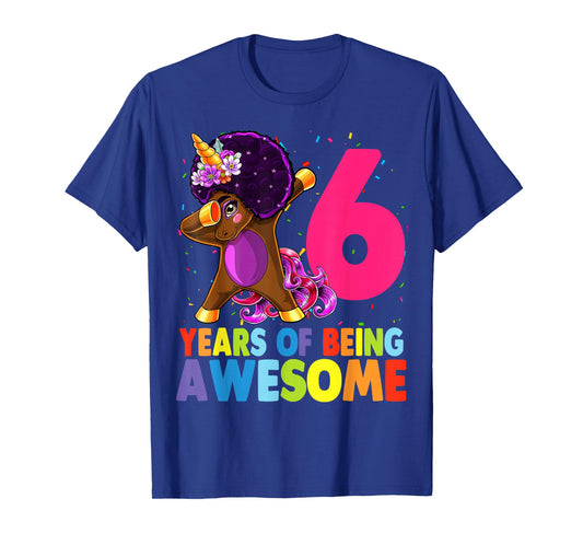 6th Birthday Dabbing Unicorn Afro Party Gift 6 Years Old T-Shirt