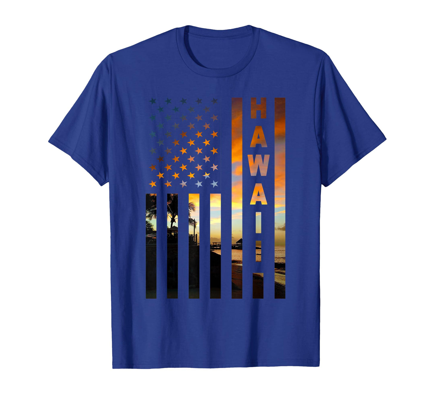 Hawaii Sunset American Flag Honolulu Hawaiian Island T-Shirt