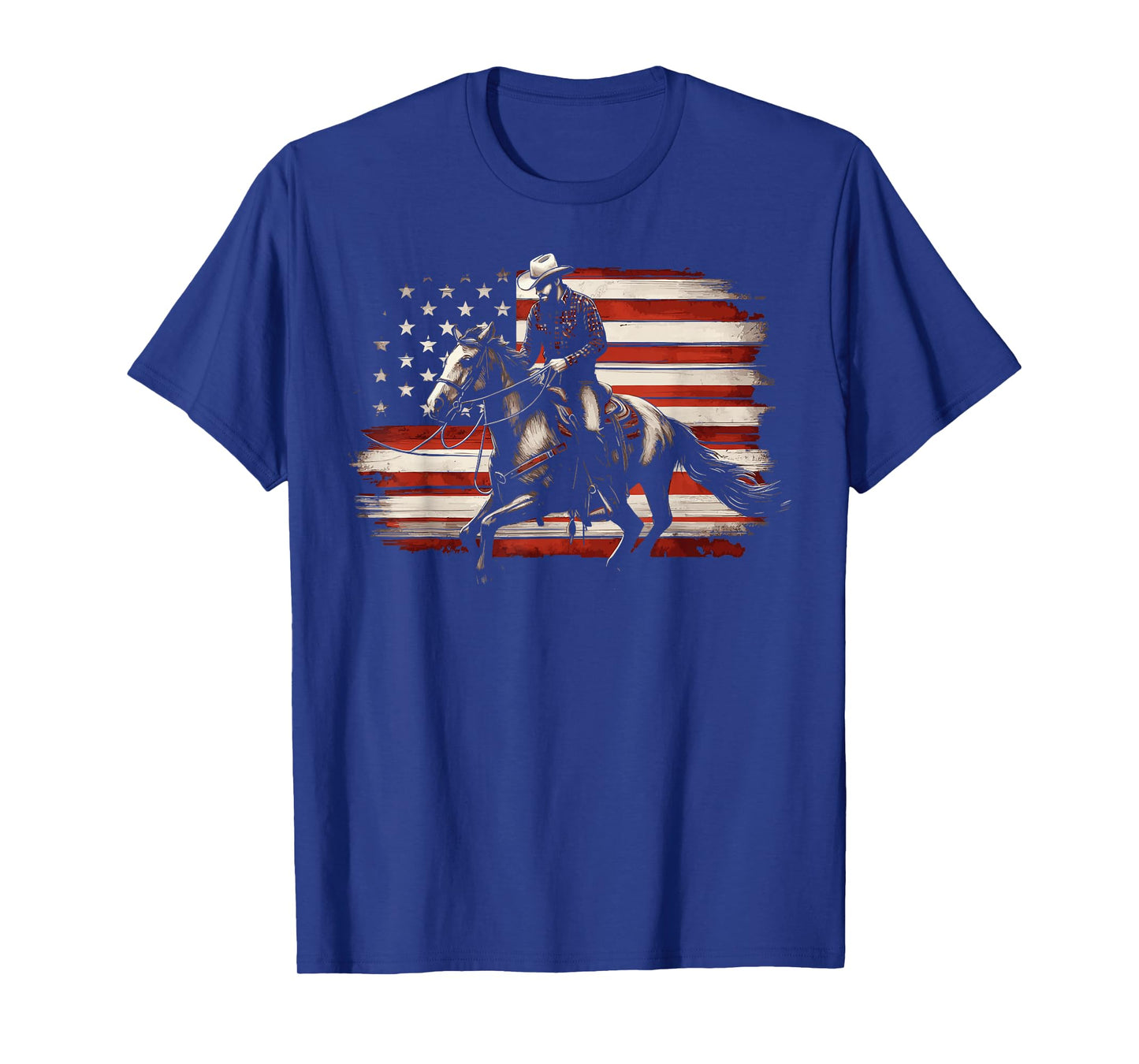 Western Cowboy 4th of July Vintage USA Flag Patriotic T-Shirt