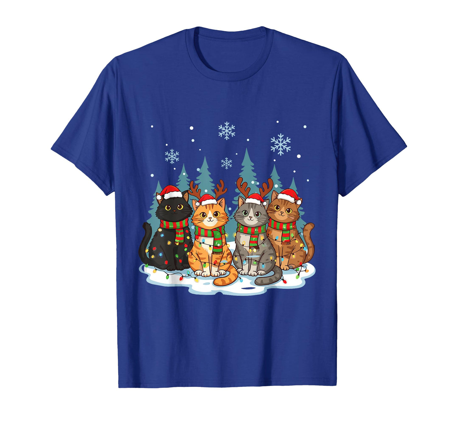 Cute Christmas Cats Funny Holiday Kitten Lights Sant T-Shirt