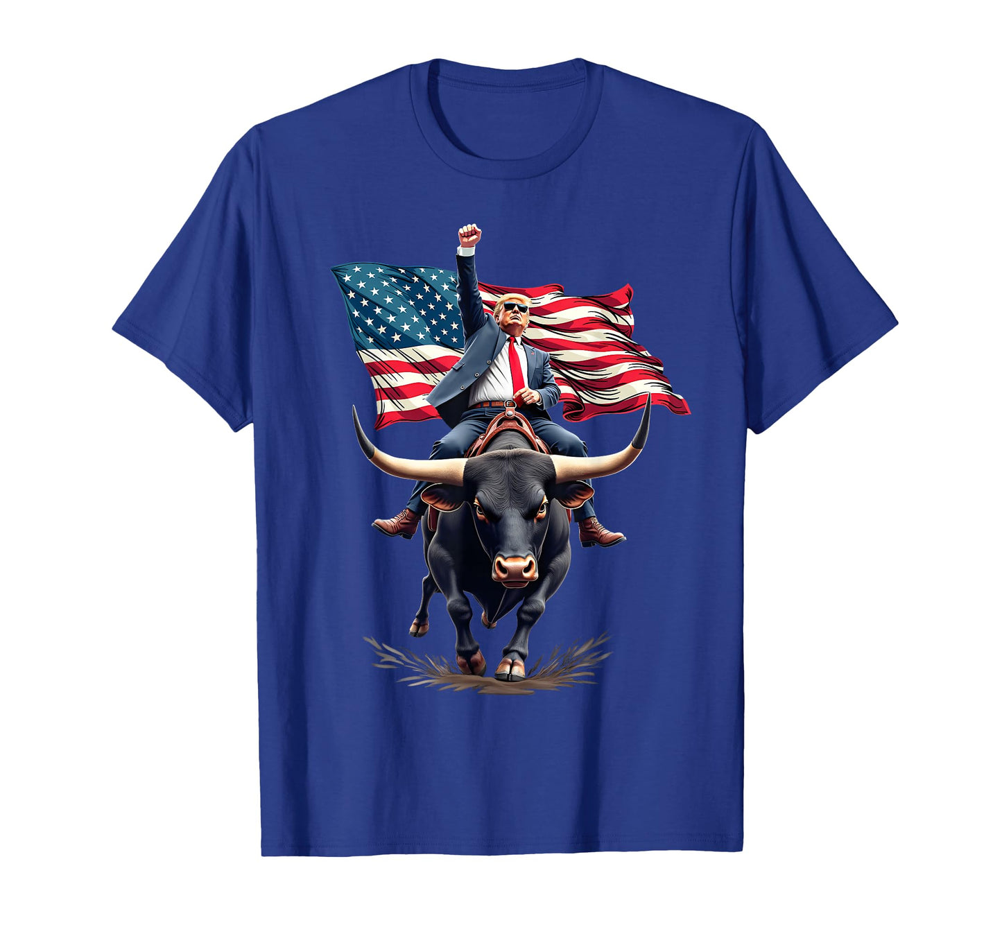 Trump 2024 Fist Pump Trump Riding Bull USA Flag T-Shirt