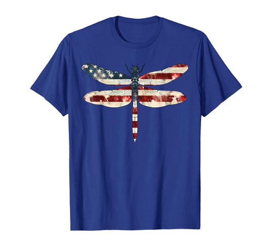 American Flag Dragonfly Patriotic 4th of July Red White Blue T-Shirt