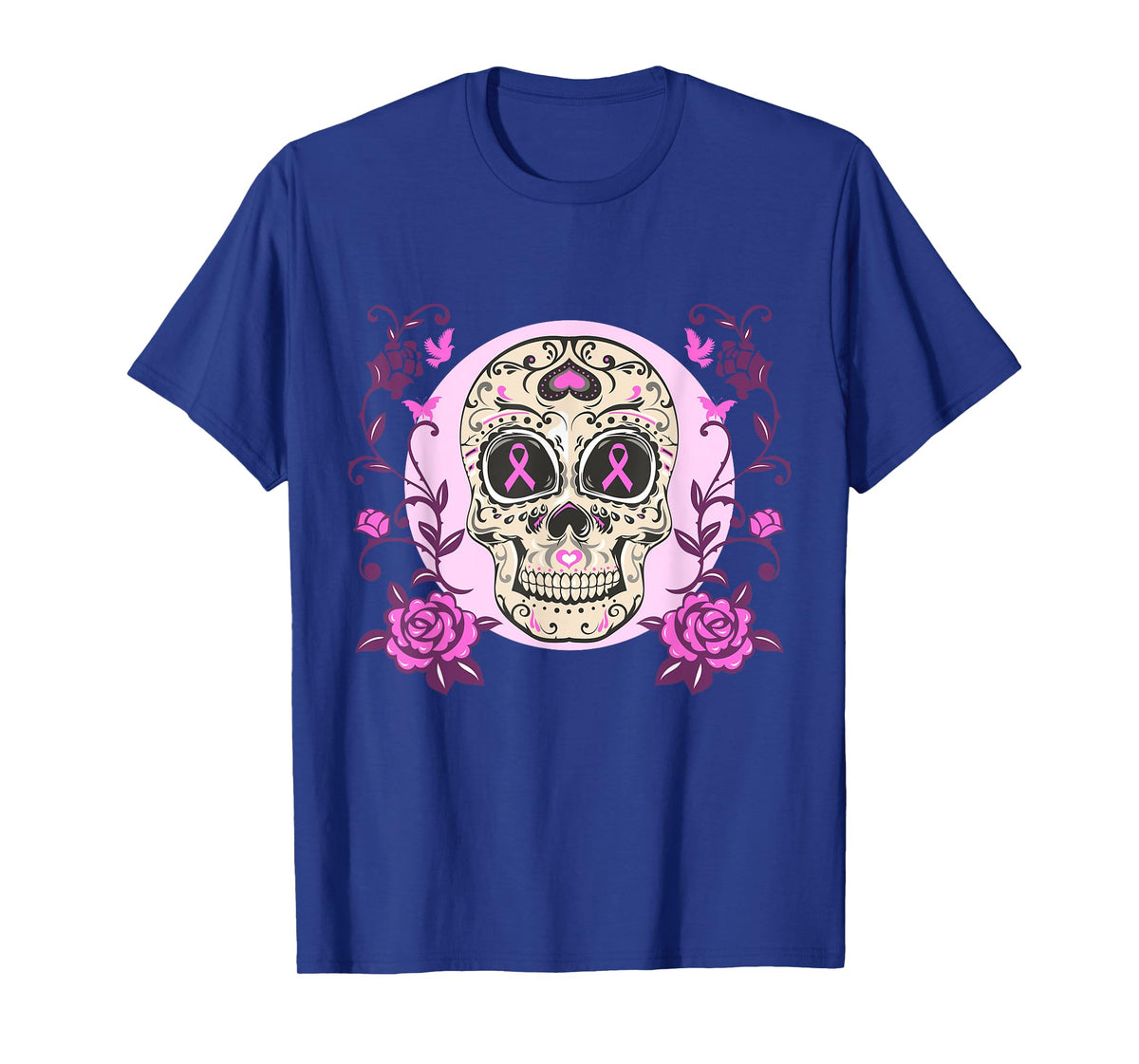 Sugar Skull Pink Ribbon Breast Cancer Awareness Calavera T-Shirt