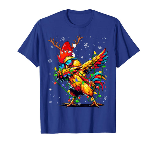 Funny Christmas Lights Chicken Santa Dabbing Xmas Tree T-Shirt