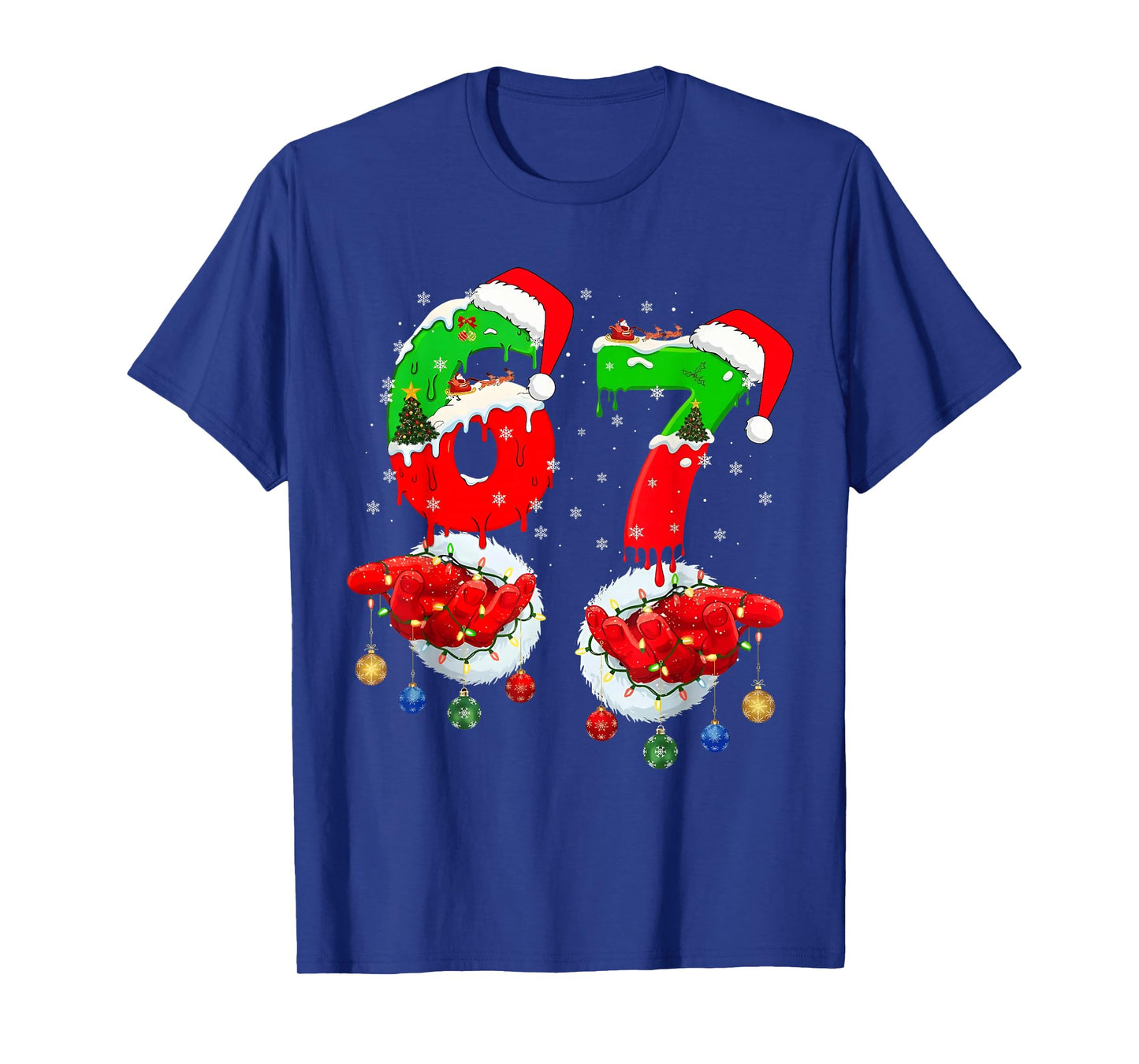 Funny Six Seven 67 Meme 6 7 Christmas Santa Hand Boys Teens T-Shirt