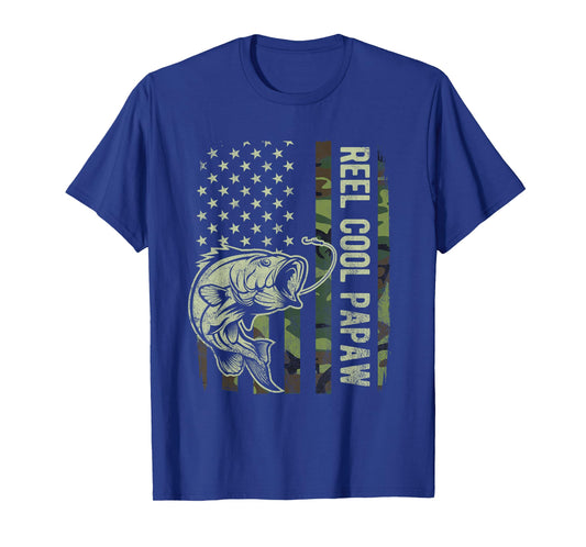 Reel Cool Papaw Camouflage American Flag Fathers Day T-Shirt