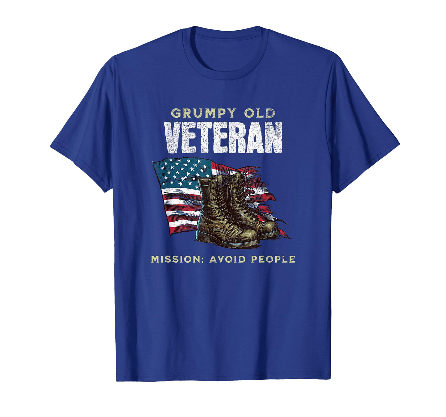 Funny Grumpy Old Vet for Military w/American Flag and Boots T-Shirt