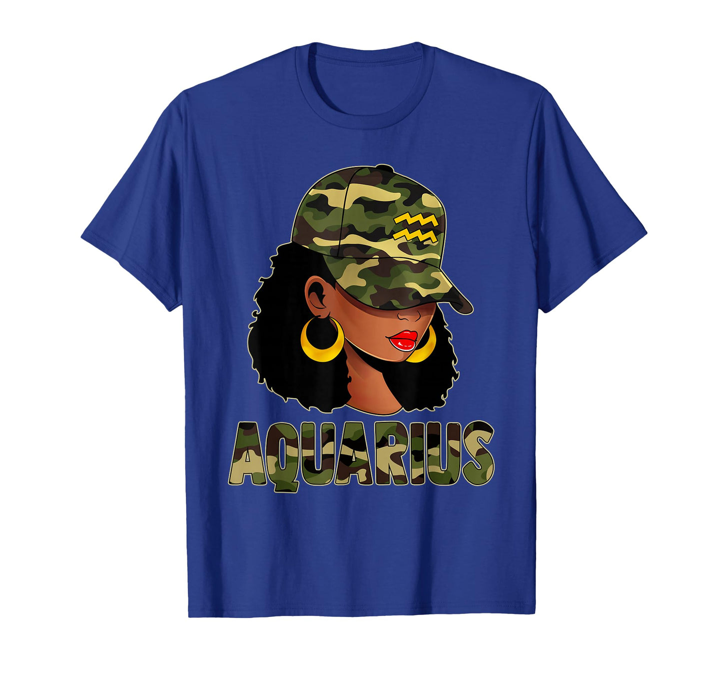 Aquarius Queen Camouflage Black Woman Cap Zodiac Sign T-Shirt