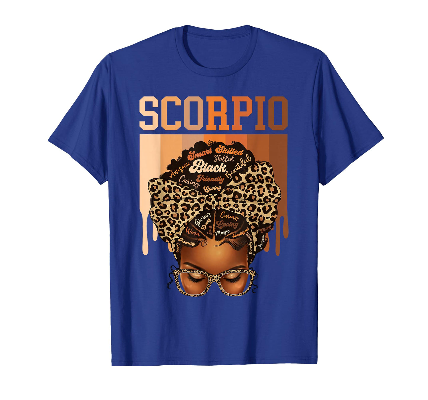 Scorpio Black Woman Leopard Messy Bun Melanin Girl Zodiac T-Shirt