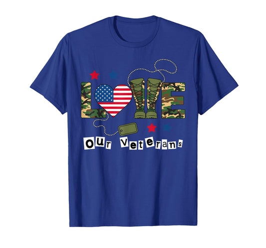 Love Our Veterans Day Proud Military American Flag T-Shirt