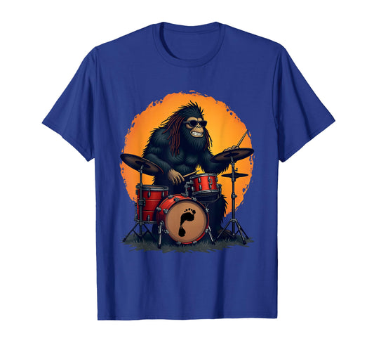 Bigfoot Drum Squad Retro Vintage Sasquatch Playing Drums T-Shirt