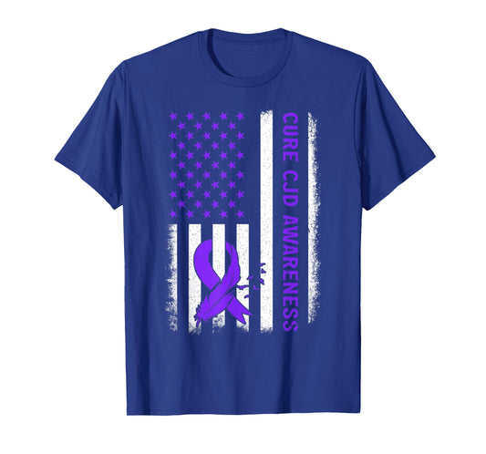 American Flag Cure CJD Awareness Survivor Fighter Women Kids Men T-Shirt