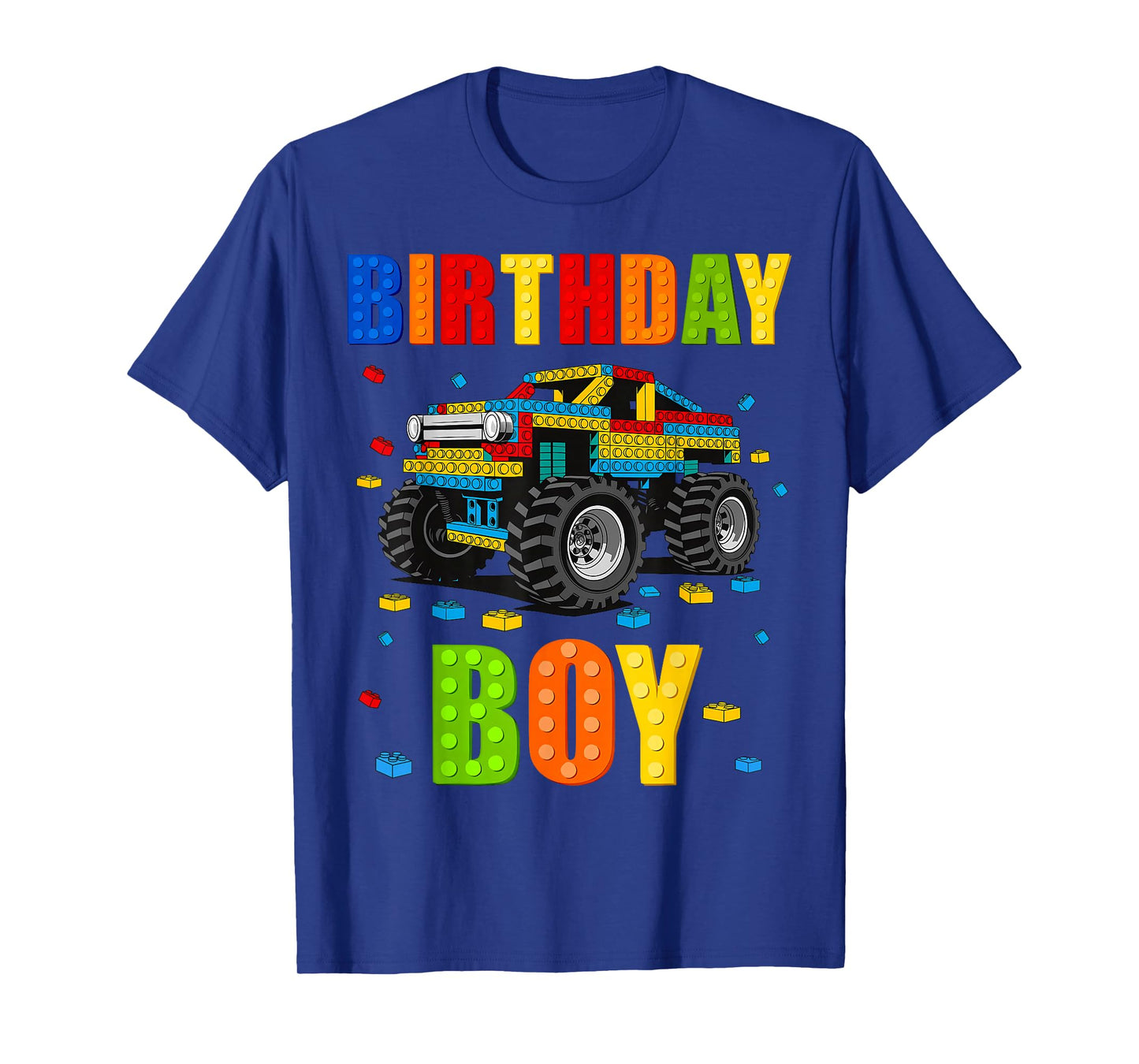 Birthday Boy Building Bricks Monster Truck Birthday Party T-Shirt