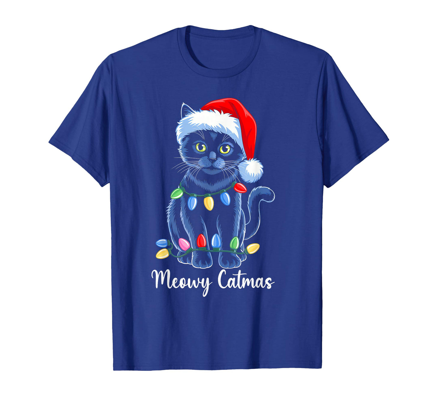 Meowy Catmas Xmas Light Santa Cat Lover Christmas Pajama T-Shirt