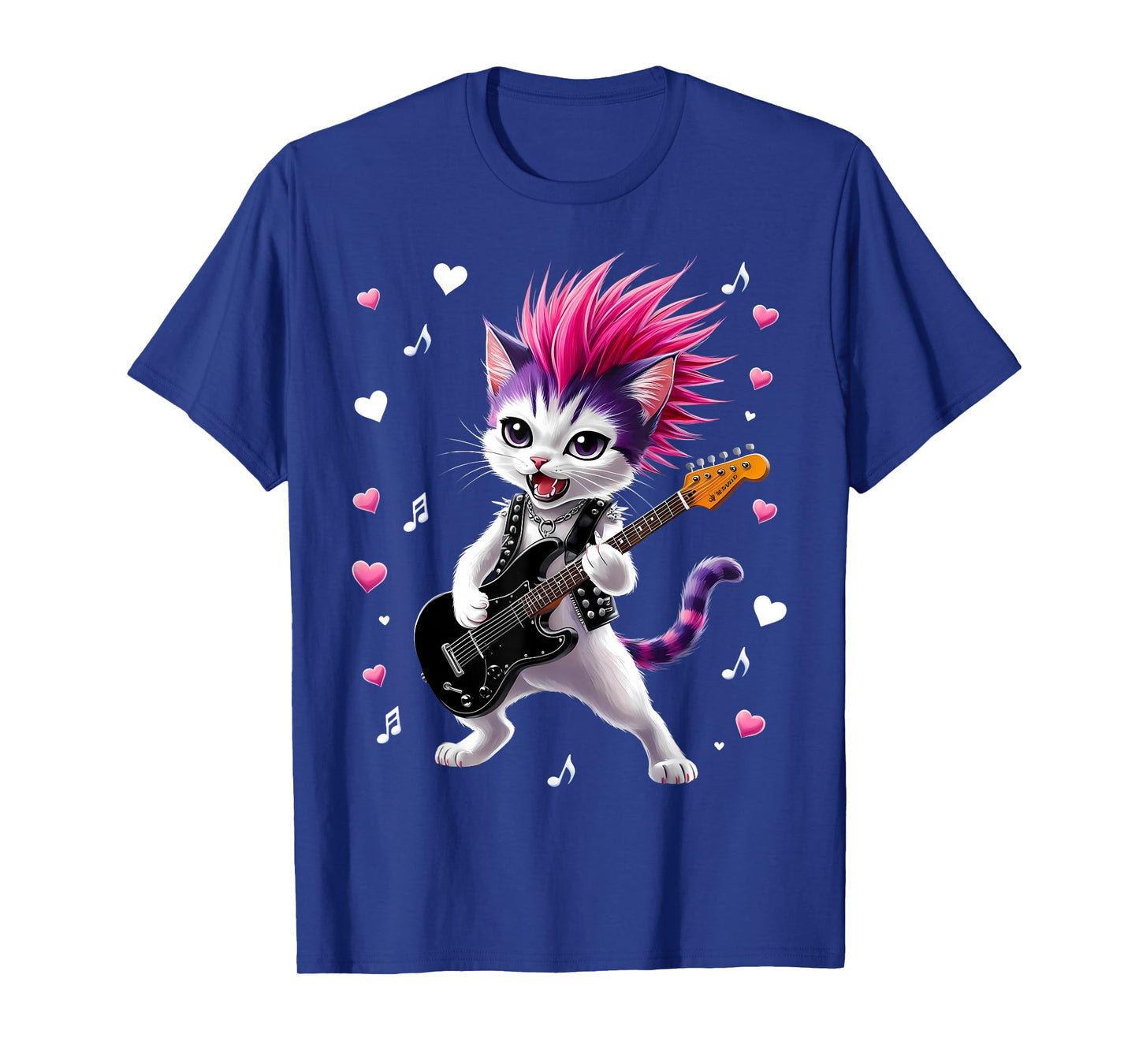 Cute Punk Cat, Rock'n Roll Guitar Cat, Guitar Band Funny T-Shirt