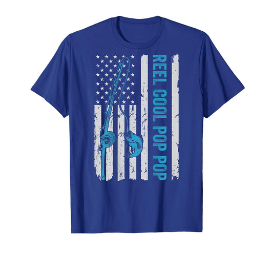 Reel Cool Pop Pop Grandpa Fishing American Flag (On Back) T-Shirt