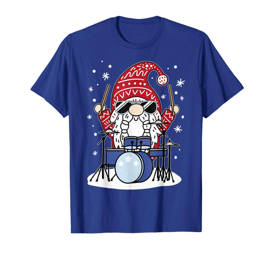 Christmas Gnome Playing Drum Player Music Lover Musician T-Shirt
