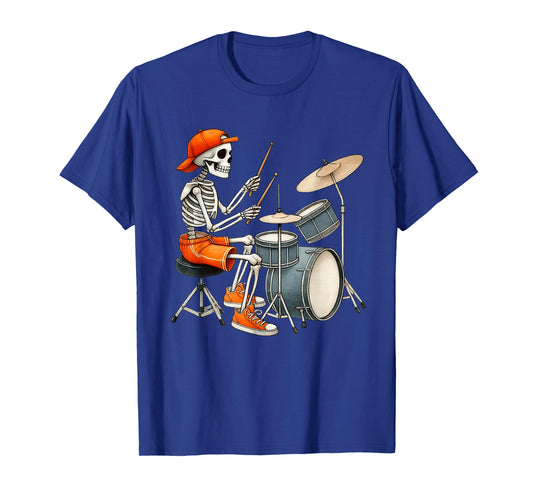 Skeleton Drums Halloween Costume Funny Drummer Men Boys Kids T-Shirt