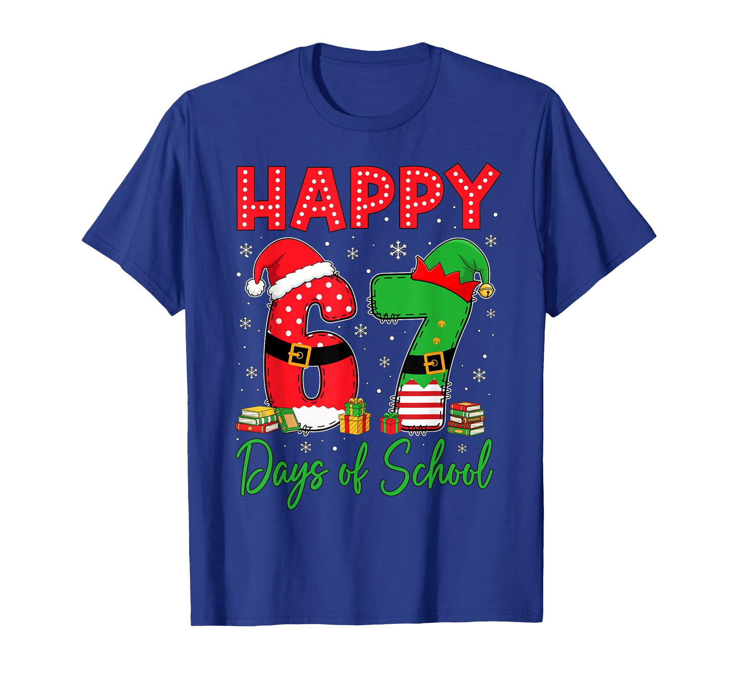 Happy 67 Days of School Six Seven 67 Christmas Santa Elf Kid T-Shirt