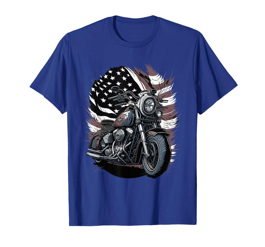 Motorcycle Vintage American Flag 4th of July Retro Biker T-Shirt