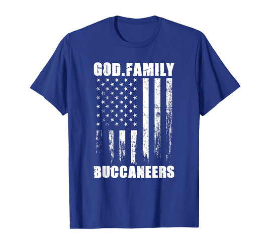God. Family. Buccaneers. Vintage USA Flag T-Shirt