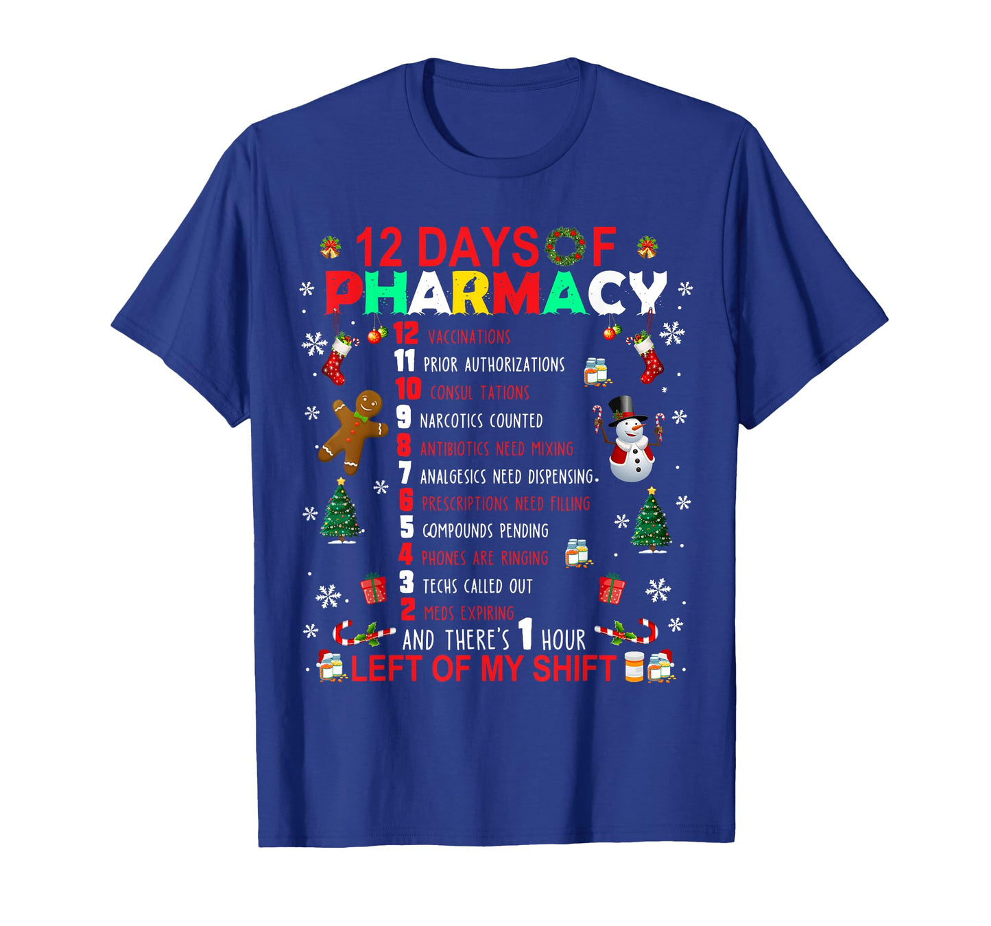 12 Days Of Pharmacy Funny Christmas Pharmacist Tech Xmas T-Shirt