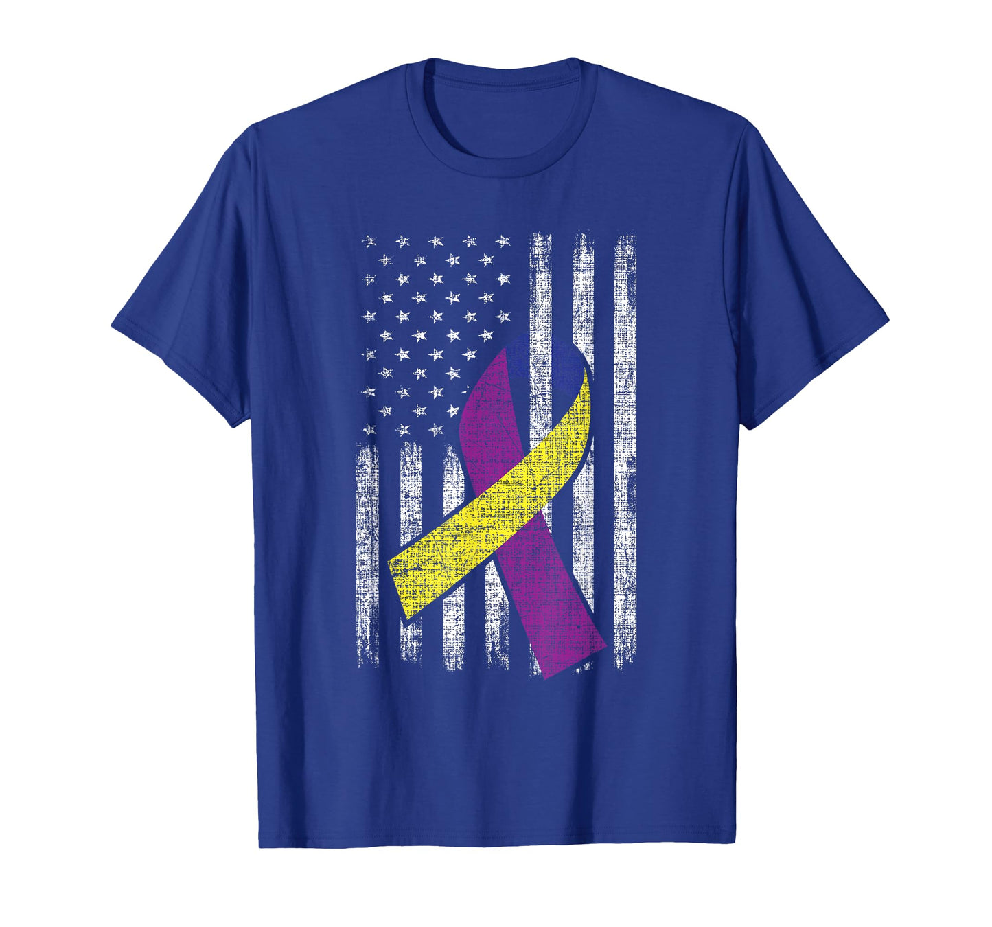Bladder Cancer Awareness Purple Gold Ribbon American Flag Women Men T-Shirt