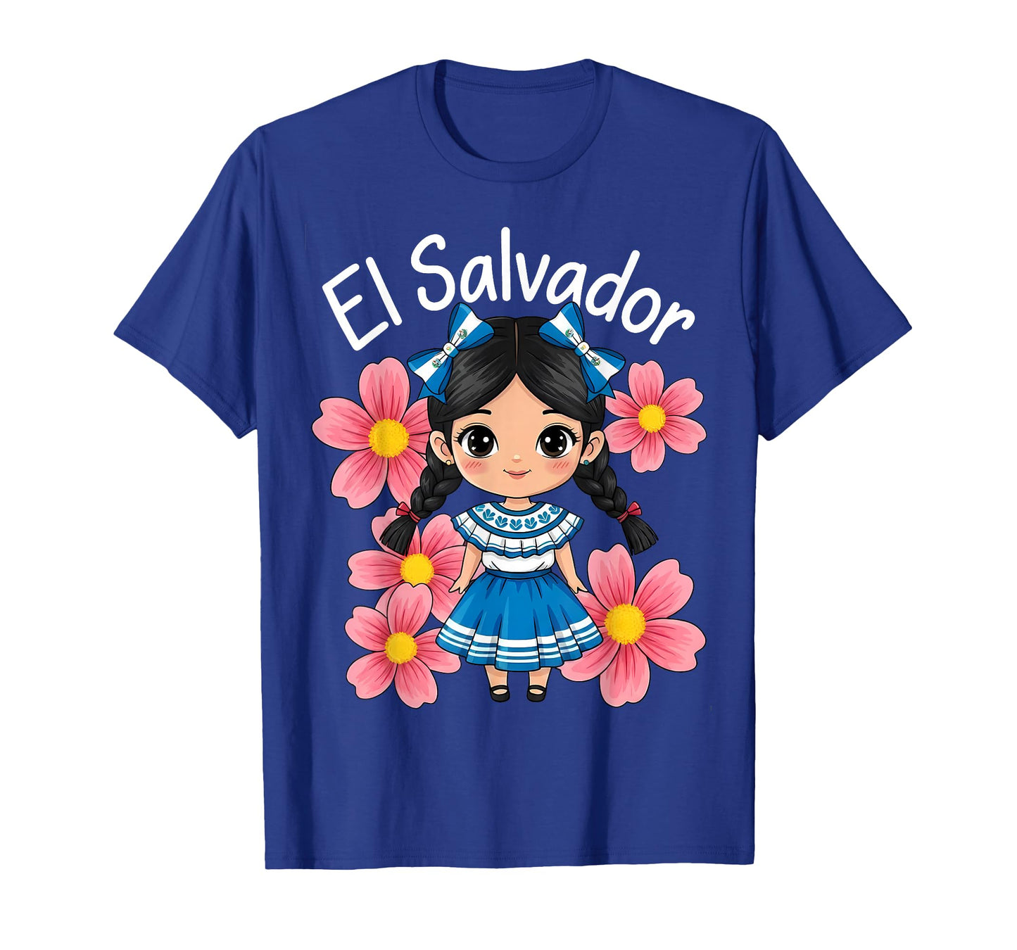 Salvadoran Flag Hispanic Heritage Cute El Salvador Girl Kids T-Shirt