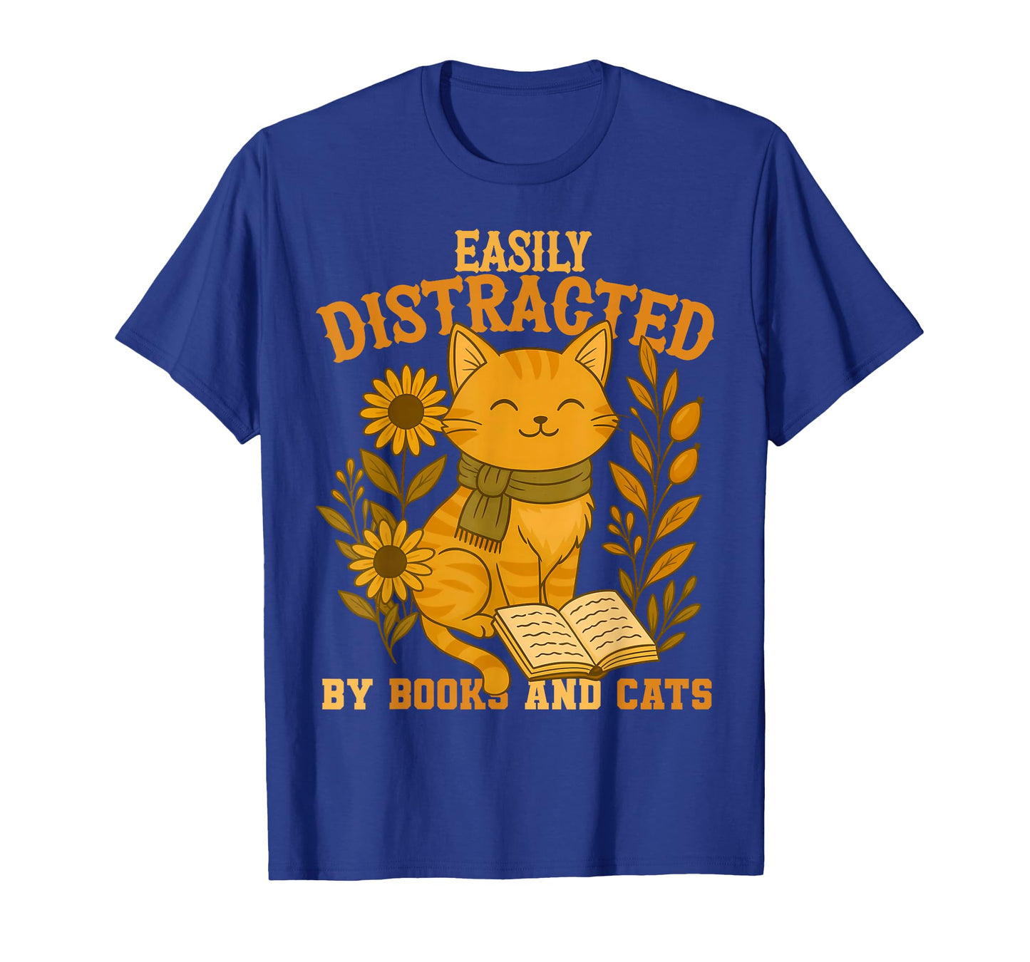 Easily Distracted by Cats and Books Cute Cat Book Lover T-Shirt