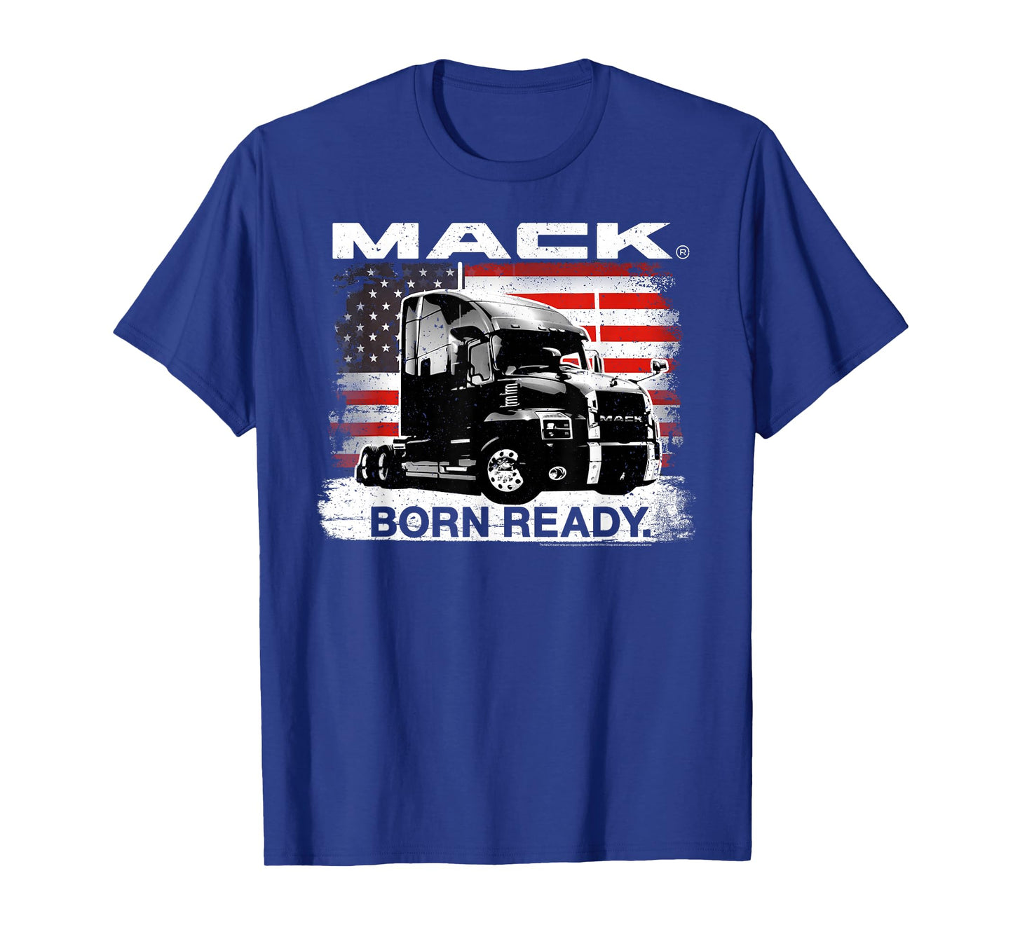 Mack Trucks Born Ready Semi with American Flag Trucker T-Shirt
