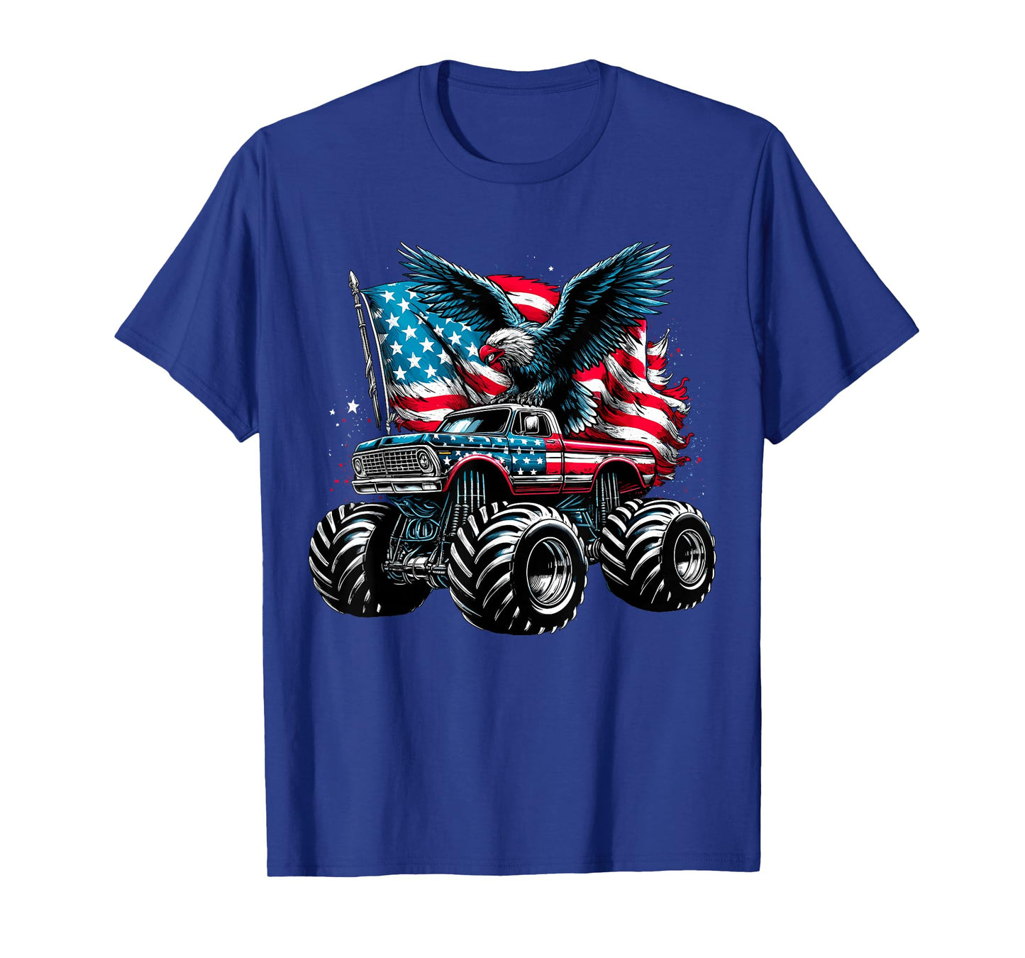 Monster Truck Bald Eagle 4th of July Boys American Flag T-Shirt